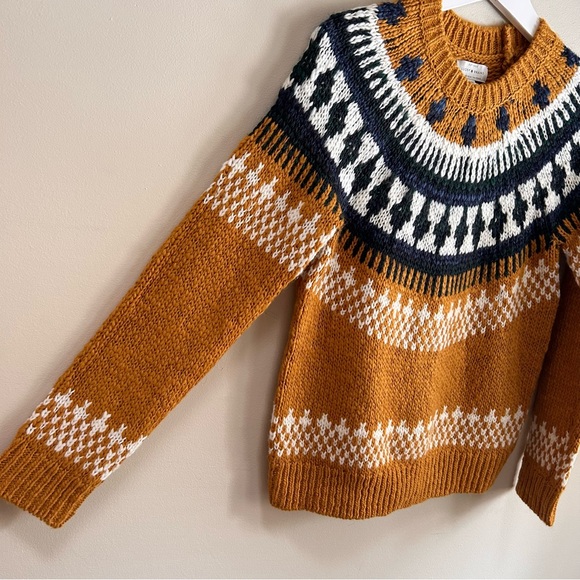 Lucky ~ Bold Fair Isle Knit Mustard  Crewneck Chunky Sweater- in size XS - Picture 6 of 16